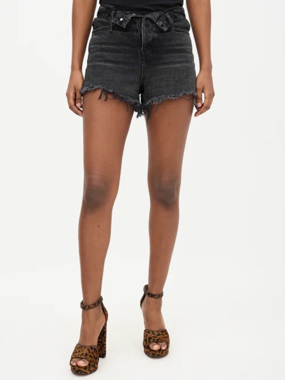 Alexander Wang Belted Cutoff Denim Shorts Size 25 | Washed Black VGUC